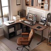 纯实木KNU电动升办降桌黑胡桃子木转角书桌可调公节lL型电脑桌工