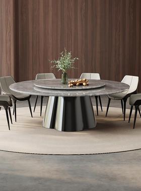 7意式云轻奢多灰大20589理石圆桌别墅家用带转盘2餐米2.2米大圆K