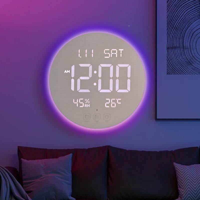 新款温湿度客厅挂钟简约多功能闹电钟字YC-9107大体带夜灯炫彩灯,家居饰品,挂钟,淘宝优惠券,粉丝福利购,淘宝优惠卷