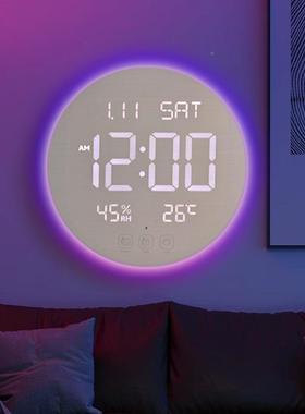 新款温湿度客厅挂钟简约多功能闹电钟字YC-9107大体带夜灯炫彩灯