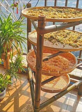 多层楠竹晾架置晒物BTP架竹三架菜架纯手工竹脚架子竹簸箕架编晾