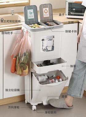 厨双房YN7031垃圾桶家用大号带垃盖双层臭层干湿分离防日式大容量