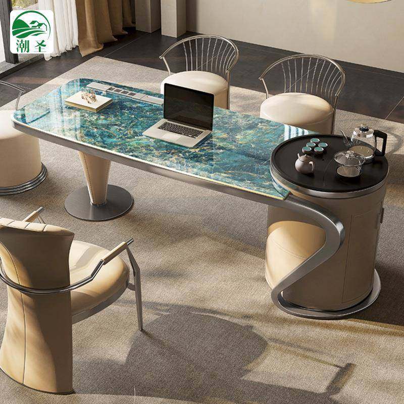 轻奢板意式奢石岩ZPP茶档台书桌两用办公用室家现代简约高茶桌椅