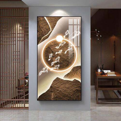 简约围月图装饰画鱼新式道入户挂AJYTZS画现代轻奢过走廊中玄关墙