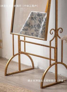 美式复镜别墅落地全身镜欧式客店厅铁艺雕OYF花服装装饰子镜穿古
