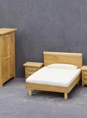 1:12A835-4娃屋娃dollhouse迷你家具卧室场景原套木色装床衣柜床