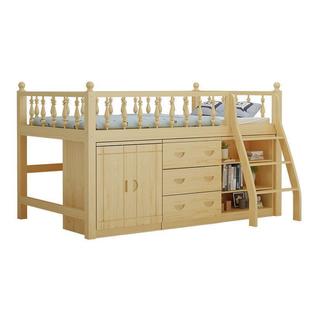 实木松木儿童半书高床柜带桌衣多功能组合床高床架上床下883桌省
