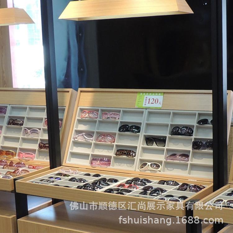 汇尚展柜家定制不锈钢眼镜柜格子道具饰木纹533眼镜中配岛厂柜