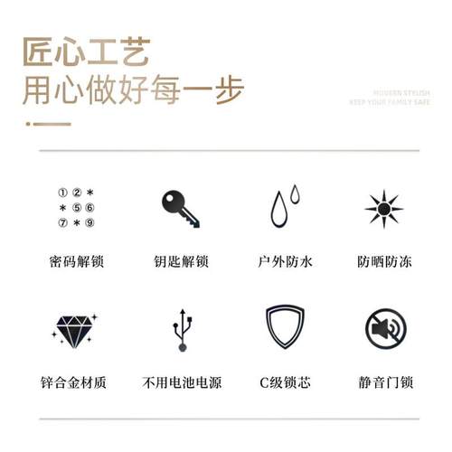 滑机SJK械密码锁户码外盖防水墅门庭院门双面密锁院子别铁艺门栅