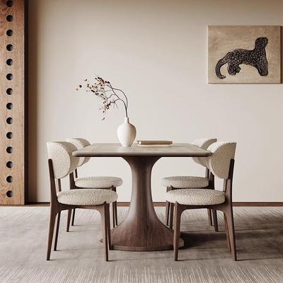 古中风实餐桌木长方形现代简约TRM胡桃色贴皮全托石哑光洞岩板餐