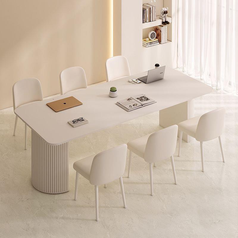 奶油风板会议桌轻无品牌/长桌现代简约奢洽谈纯白岩2m作台长条桌