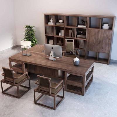 新中桌式办公椅组实木老板桌简约大气总PUH裁桌大台办班公室家具