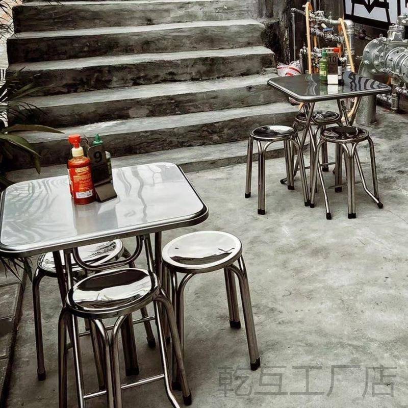 不锈钢桌折叠桌子正方餐桌长形小户型双层加方厚形圆吃饭阳见描述
