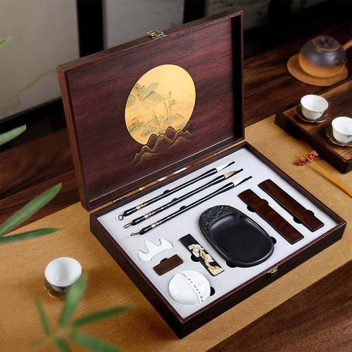 此青笔绿文房四宝套装笔墨纸砚全人套毛笔专业级镇纸只端砚543架