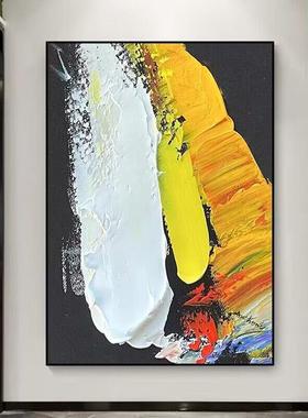 手绘立油画TAX橙色艺术玄关装饰画现代抽酒店象民宿厚肌理纯体挂