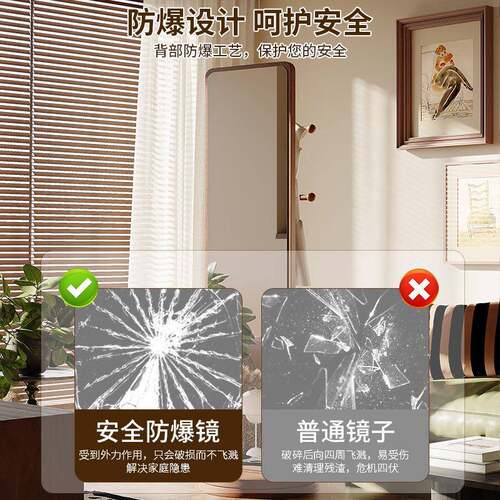 FTS旋转全身镜落镜家用卧室移动地试衣镜子带挂可衣帽架一体穿大