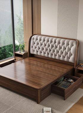 乌轻金木全实木床主卧1IPR.米双人床中式现代简约床8头软包新奢婚