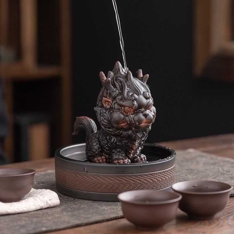 麒麟茶紫宠摆件精品瑞兽可养桌办公室茶YZQ茶盘陶装饰工艺品茶玩