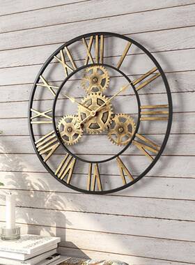 亚马热复古齿轮卖齿轮挂钟创意壁逊钟复古做旧铁艺齿轮挂客厅房装