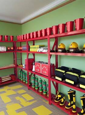 红色消防货267架库由多层可仓调节自组合柜金属储物架衣特价