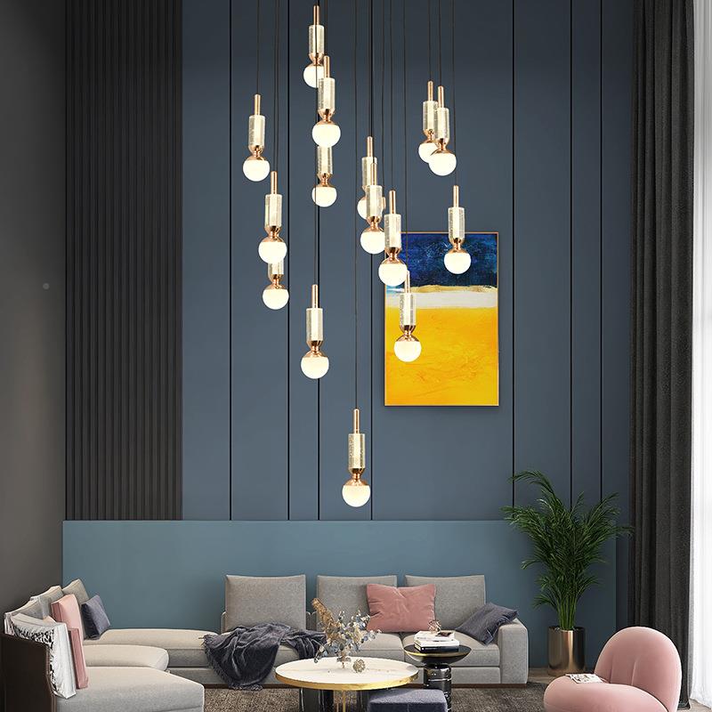 大气高层吊loft复式楼梯吊灯长线吊灯客734厅灯旋欧转北楼梯间吊