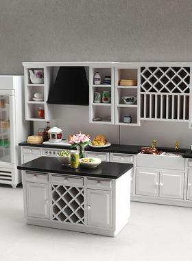 1装：1迷你娃娃家具厨房套32件套大厨AB-28-WH屋房微缩模型木质厨