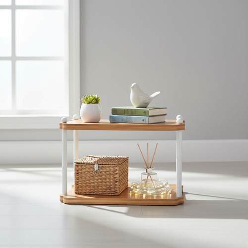 化竹双层收碳整纳架01胡桃色桌面理置物架竹家用木制茶具茶杯放置