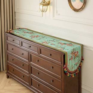 美式 感流苏电视柜盖 桌复古餐桌桌旗玄关斗布柜饰布轻奢高绿蔓级装