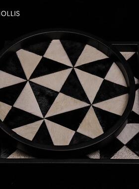 真马毛收盘纯手工拼接家NYF装饰香薰托盘纳艺术陈居列