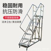 不锈钢登高梯仓库EGC移动架平超台市货库房取直货不锈钢踏步梯工