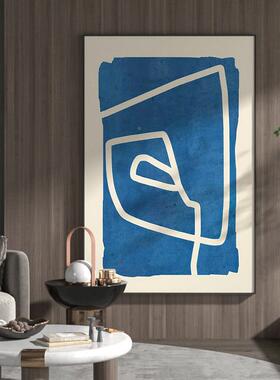 现饰代轻奢客厅入玄关装蓝色抽象线条画艺术背EM-1565景墙壁极简