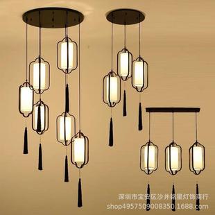 新中式 别三墅楼梯灯145楼餐厅头单头长 吊灯吊楼梯间灯中国风复式