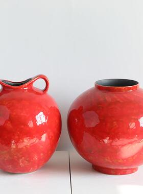 红色圆瓷花瓶陶插现hszgf01代新中式客厅花摆件样板间宿民玄关高