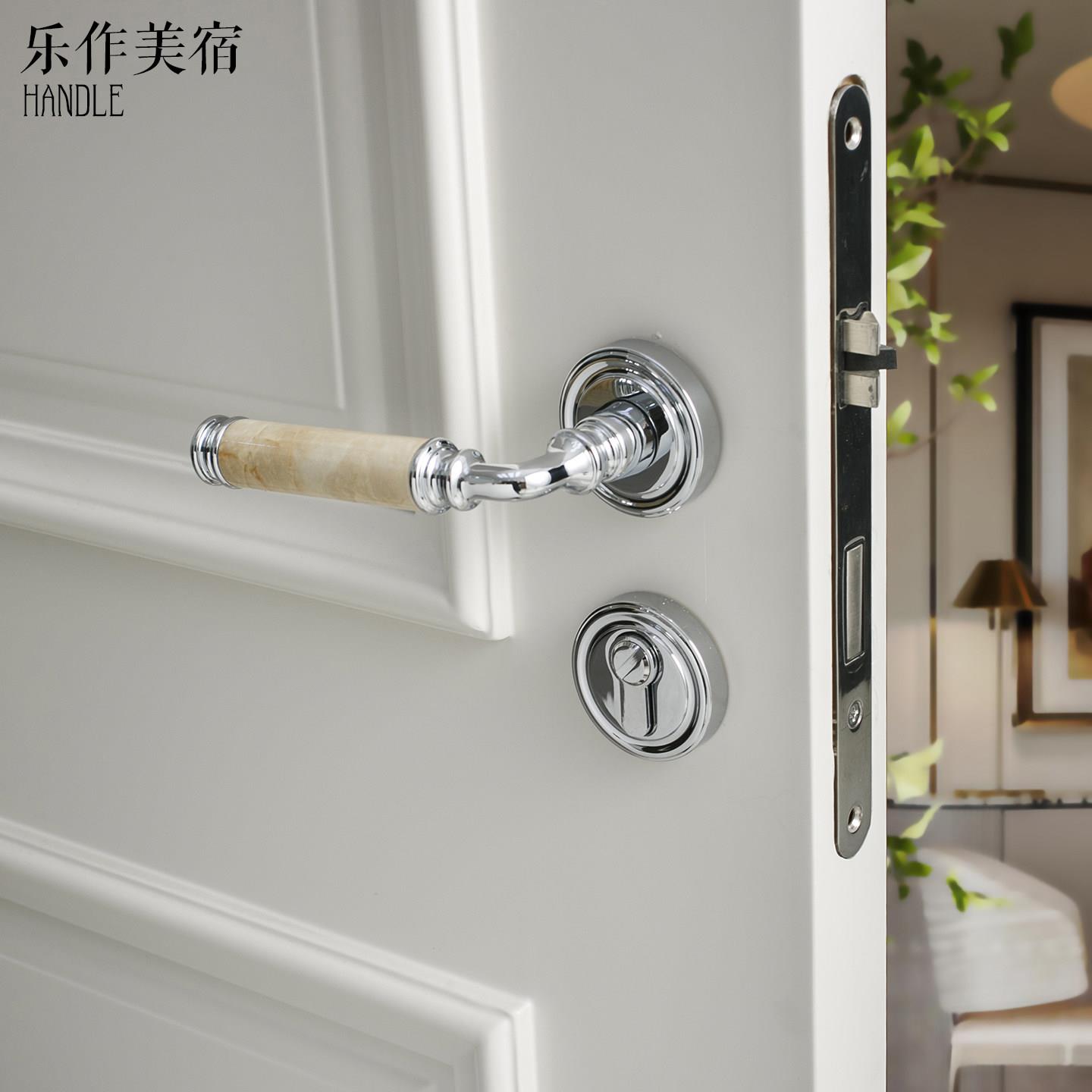 法式极简黄铜电镀彷石纹把手卧室房间门锁静音家用锁具房间门把手