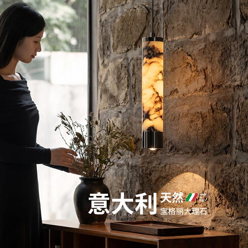 意大利天然大理石床头吊灯意式极简悬浮升降卧室床头灯玄关吊线灯