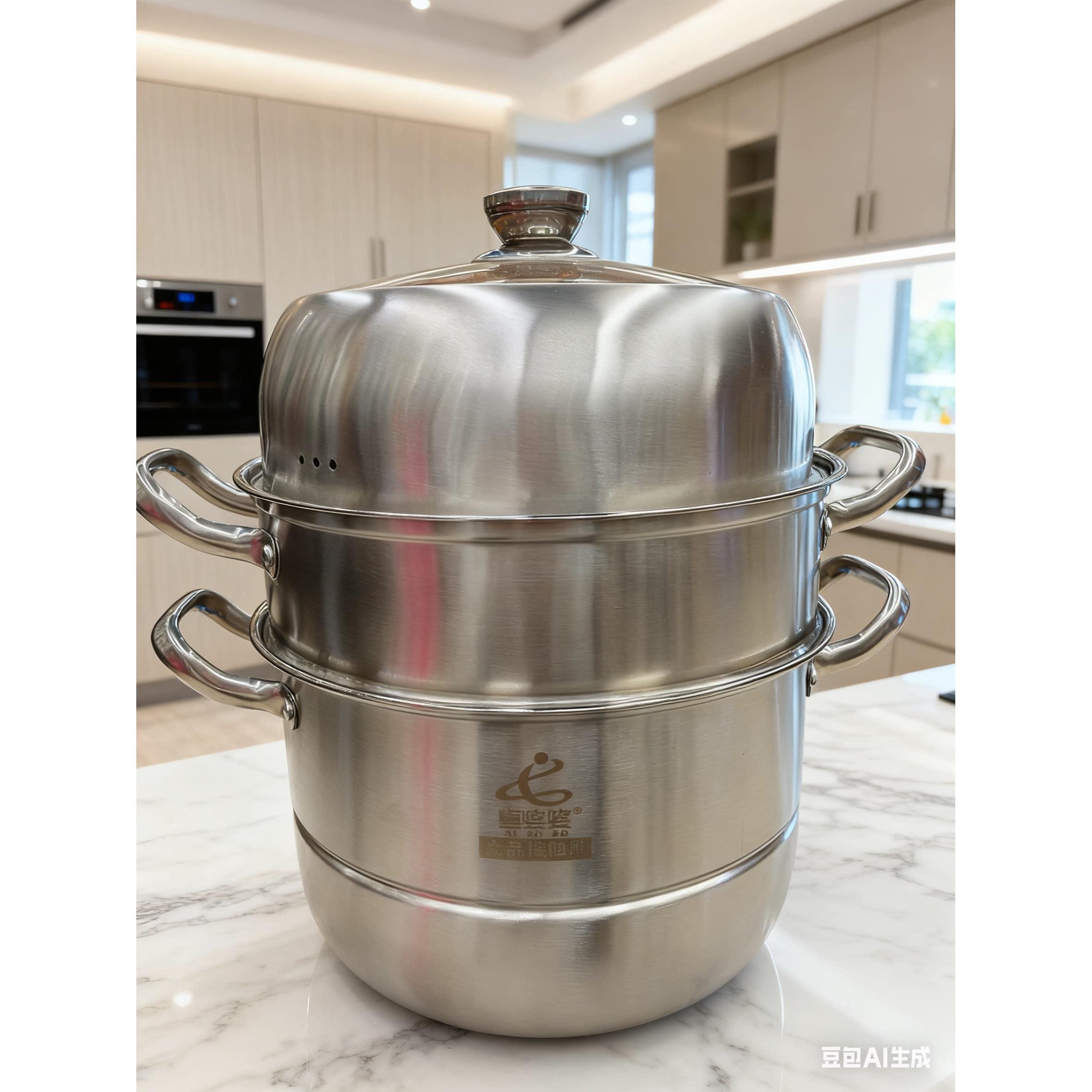 三层钢不锈钢食品级蒸锅多用一体锅底永不掉底可视钢化盖