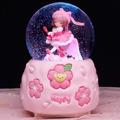 可爱百变小樱彩灯飘雪花水晶球音乐盒旋转八音盒女孩儿童生日礼品