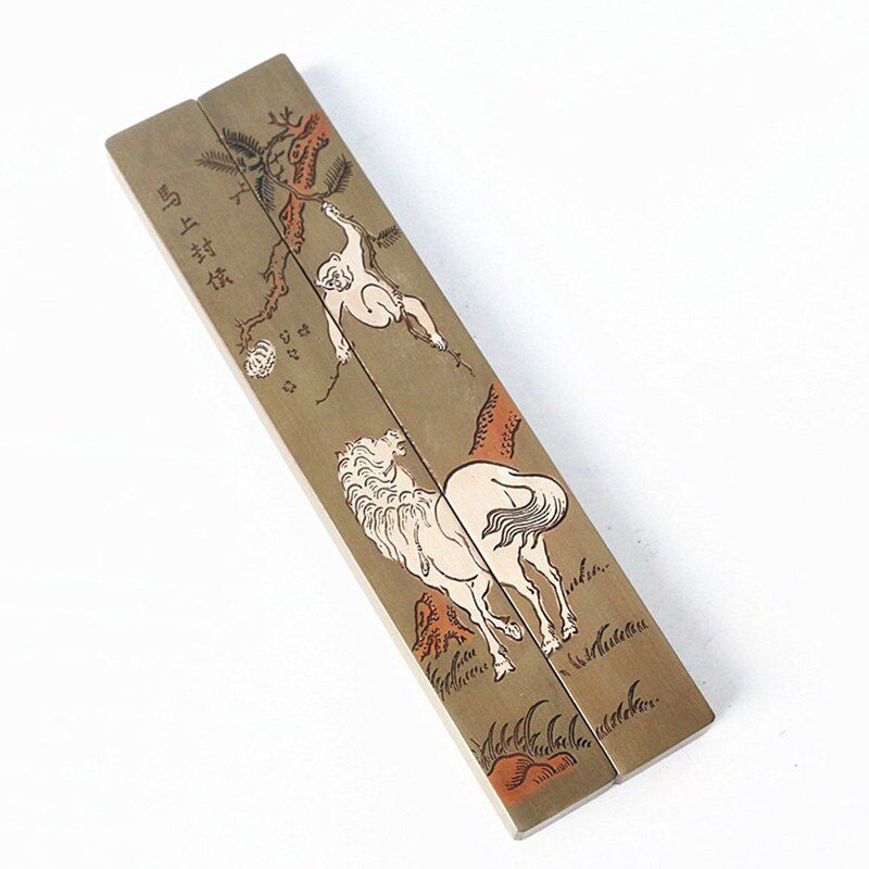 文房用品书法镇尺镇纸压纸小号仿古黄铜雕刻镇尺一对文房四宝摆件