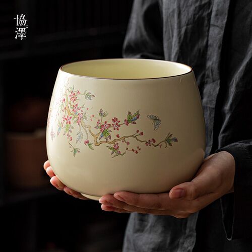 家用茶渣缸 陶瓷茶洗大容量 汝窑复古杯洗 水盂废水缸 茶道配件