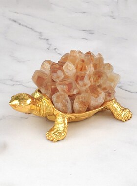 钱都归我钱龟镇黄晶簇聚财纯天然黄水晶芽晶簇钱龟摆件