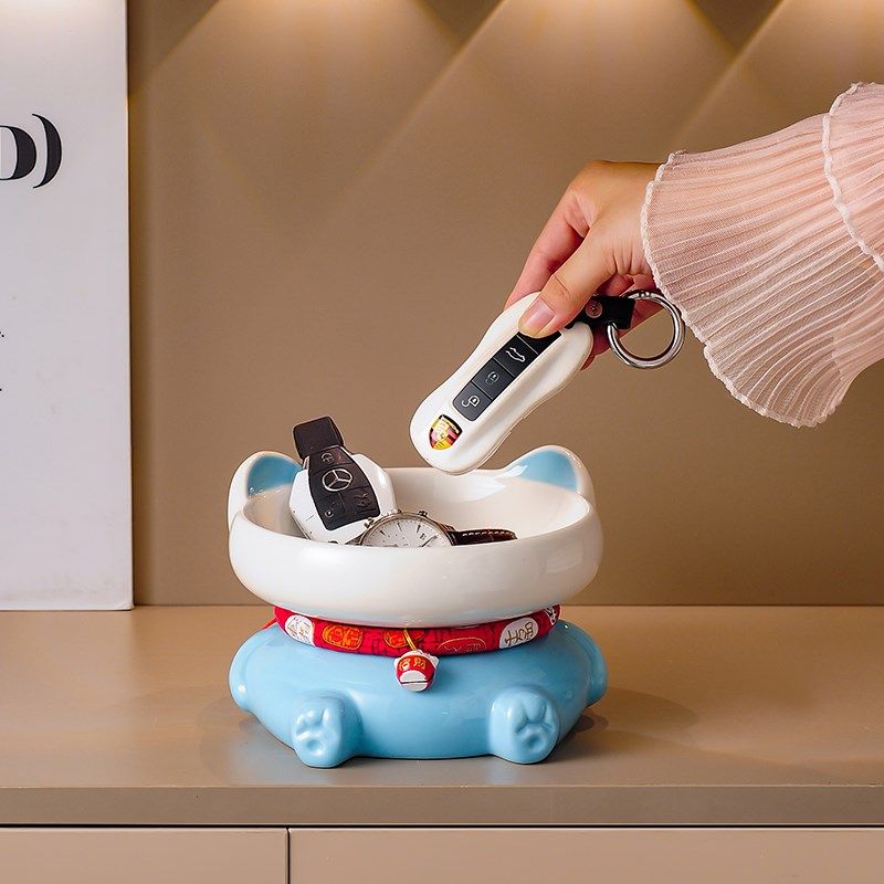 轻奢高颜值招财猫钥匙收纳玄关摆件客厅电视机柜台面高级感装饰品