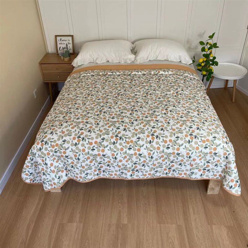 韩式纯棉斜纹衍缝绗缝夹棉小清新水洗双面四季床盖床单可配枕套