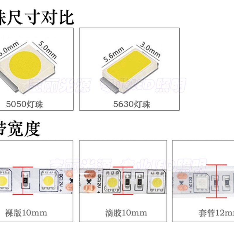 12V灯带LED5050 5630贴片软灯条套管防水裸板高亮灯条柜台KTV照明