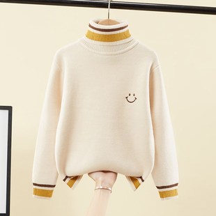 男童高领毛衣一体绒2024秋冬新款儿童套头针织衫加绒加厚中大童潮