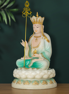 汉白玉地藏王佛像玉雕镶金九华山地藏菩萨坐像中式家居供奉摆件