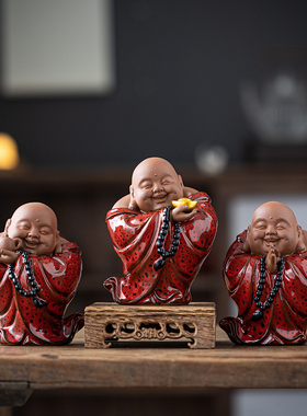 中式招财喜庆弥勒佛摆件客厅玄关博古架笑佛佛像装饰茶室桌面摆设