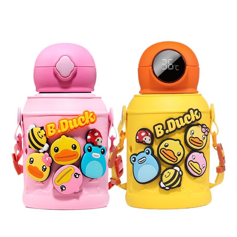 小黄鸭儿童保温杯带吸管DIY杯套大容量316水壶小学生三盖智能水杯