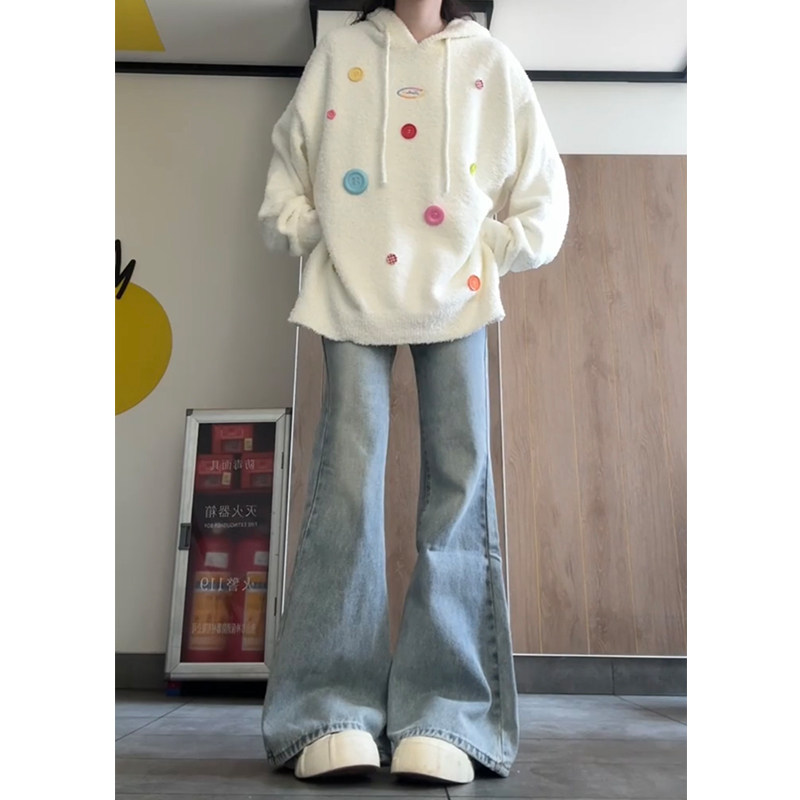 浅蓝色微喇叭牛仔裤女春秋2024新款小个子显瘦高腰直筒宽松阔腿裤