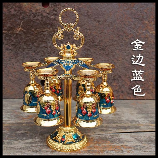 古堡复古锡器小酒杯六只套装青古铜色挂杯欧式仿古合金属高脚杯子