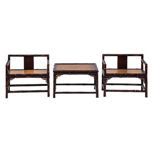 所氏小茶桌椅组合休闲家用龙竹带靠背方形黑红色中式做旧下棋桌椅